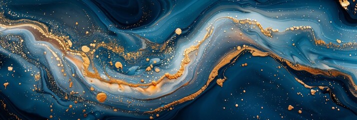 Sticker - A swirling composition of gold and blue hues dance across the canvas, merging and intertwining in an ethereal display of celestial harmony