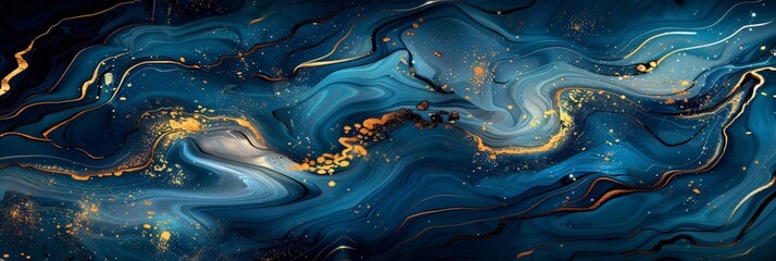Poster - A mesmerizing abstract painting featuring rich gold and deep blue tones, creating a sense of peacefulness and wonder