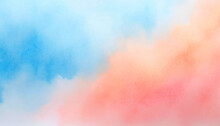 Watercolor Texture Beautiful Gradient Background, Pale Blue And Peach Pink, Uneven Coloring.