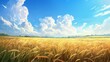 Picturesque countryside scene featuring a golden rye field and a vibrant blue sky