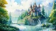Watercolor illustration of a castle