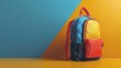 Colorful backpack on yellow and blue backdrop - A striking image of a vibrant, multicolored backpack against a contrasting yellow and blue background The image is sharp and bright