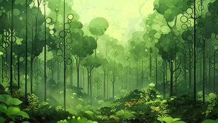 Poster - This painting showcases a lush forest filled with numerous trees in a mesmerizing scene, Depiction of a tranquil forest through diffused, abstract patterns, AI Generated