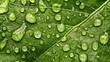 Vivid green leaf with droplets of water close-up - A sharp image capturing the fresh, vibrant green of a leaf with droplets of water enhancing its natural beauty
