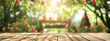 Wooden Table with Blurred Garden Background
