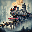 Castel painting train cinematic vector customized art