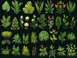 Wall Mural - Rainforest vegetation set flat design isolated style illustration