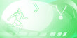 Runner themed background in green tones with abstract curves and dots, with sport symbols such as a male athlete, running track and a medal