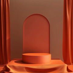 Canvas Print - Blank advertising podium mockup in dark orange 3d.