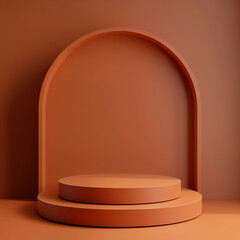 Wall Mural - Blank advertising podium mockup in dark orange 3d. Minimalistic branding scene