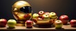 Golden robot and apple fruit art abstract illustration, AI generated