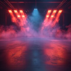 Wall Mural - lights on the stage. abstract scene with round podium, neon light and smoke.