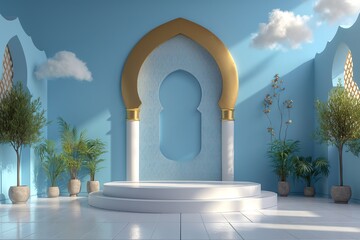 Wall Mural - Arabic style minimal scene with white podium.