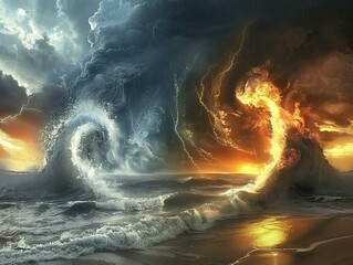 Wall Mural - fire in the water