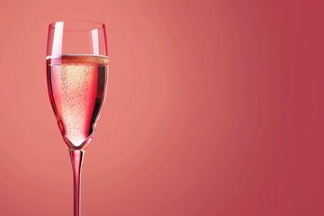 Poster - Elegant champagne glass on a vibrant pink background, perfect for celebrations and special occasions