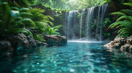 Wall Mural - Paradise Found: Secret Waterfall in Exotic Rainforest, generative ai