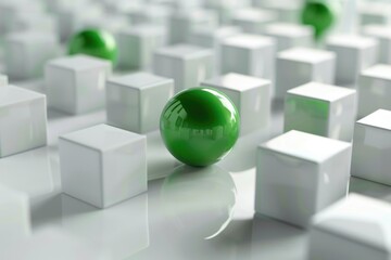 A green ball surrounded by white cubes. Suitable for various design projects