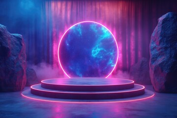 Wall Mural - podium background with stage and colorful fog.