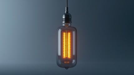 Canvas Print - Close up shot of a light bulb on a neutral gray background. Perfect for technology or innovation concepts