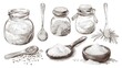 Detailed illustration of a jar of salt with spoons. Ideal for culinary or kitchen-related designs