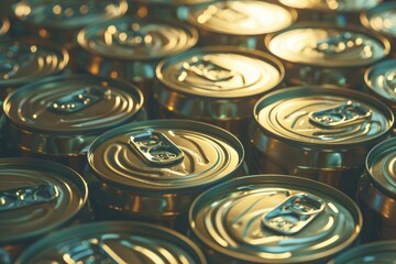 Wall Mural - A close-up view of a bunch of soda cans. Suitable for beverage industry promotions
