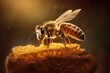 Honeybee Alighting on Golden Comb. Generative AI