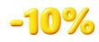 Balloon number minus ten percent sign for sale concept. 3d render illustration
