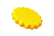 Yellow round starburst sticker floating in air. 3D render illustration