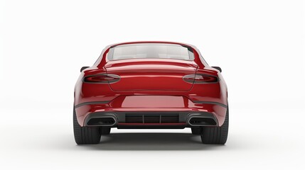 An isolated 3D rendering of the rear of a red luxury car set against a white backdrop