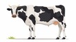 Concept of farm animals. Adorable and humorous breed of home cow with a black and white patched coat. Side view of a standing cow. Cartoon vector. 
