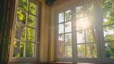 Fototapeta  - New Plastic window frames, Sun rays coming through the window