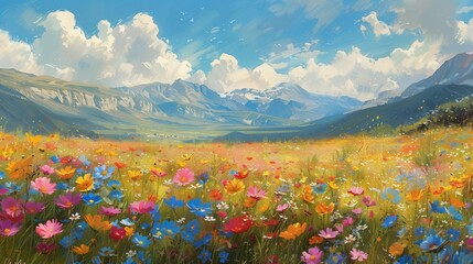 Sticker - Serene Field of Flowers, generative ai