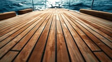 Background Texture Of Teak Wood Deck. Wood Decking On A Luxury Yacht. Yachting Concept.
