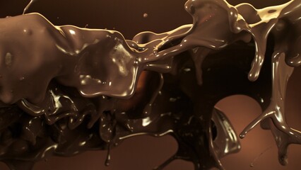 Canvas Print - Splashing Melted Chocolate Flying in the Air.