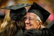 youngest and oldest graduate congratulating hugging each other
