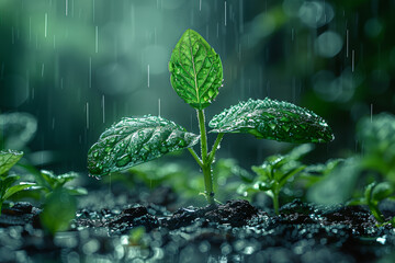 Canvas Print - A gentle rain shower nourishing the earth, symbolizing maternal nurturing and growth. Concept of maternal nourishment. Generative Ai.