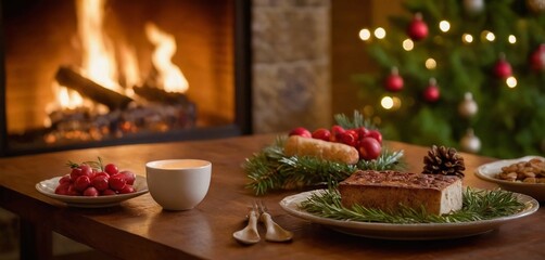 Wall Mural - christmas table setting with candles
