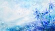 Beautiful blue scilla flowers blooming on watercolor sky background. AI generated image