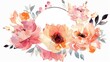 Illustration watercolor beautiful pink and orange rose bouquet on circle frame design. AI generated