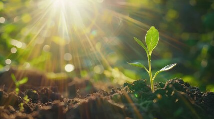 Wall Mural - Seedlings grow from fertile soil and sunlight. Growth concept