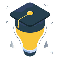 Canvas Print - Mortarboard inside lightbulb, isometric design of academic writing icon

