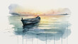 A Serene Watercolor Masterpiece: Tranquil Dawn and Drifting Boat
