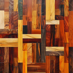 Wall Mural - A wood floor with many different colored boards. The floor is made up of many different pieces of wood, and the colors vary from light brown to dark brown. The floor has a rustic