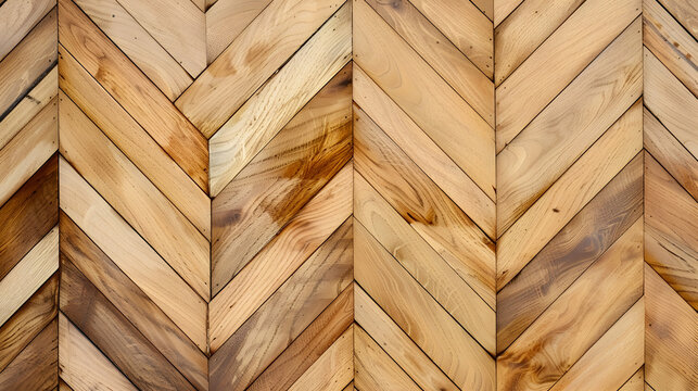A wooden floor with a chevron pattern. The wood appears to be aged and has a rustic feel to it. The chevron pattern is visible throughout the floor, creating a sense of depth and texture