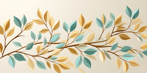 Wall Mural - Branch with delicate green leaves on a white background	