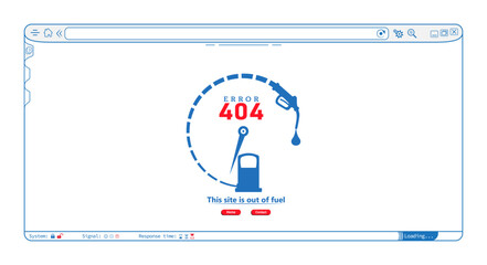 Wall Mural - Error 404 abstract website browser template design with fuel meter. Webpage internet security warning to use for programming, web development, webpage error, error 404 projects. 