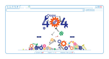 Wall Mural - error 404 abstract website browser template design with gears and screws. webpage internet security 