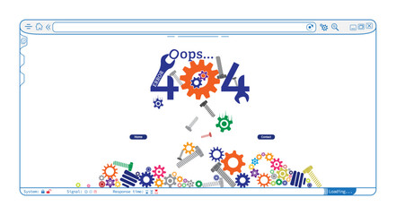 Wall Mural - error 404 abstract website browser template design with gears and screws. webpage internet security 