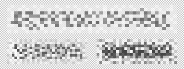 Wall Mural - set of censor blur textures. gray pixel mosaic backgrounds. checkered patterns to hide text, image, 