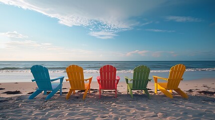 Beautiful color chairs on the beach travel vacation concept background AI generated